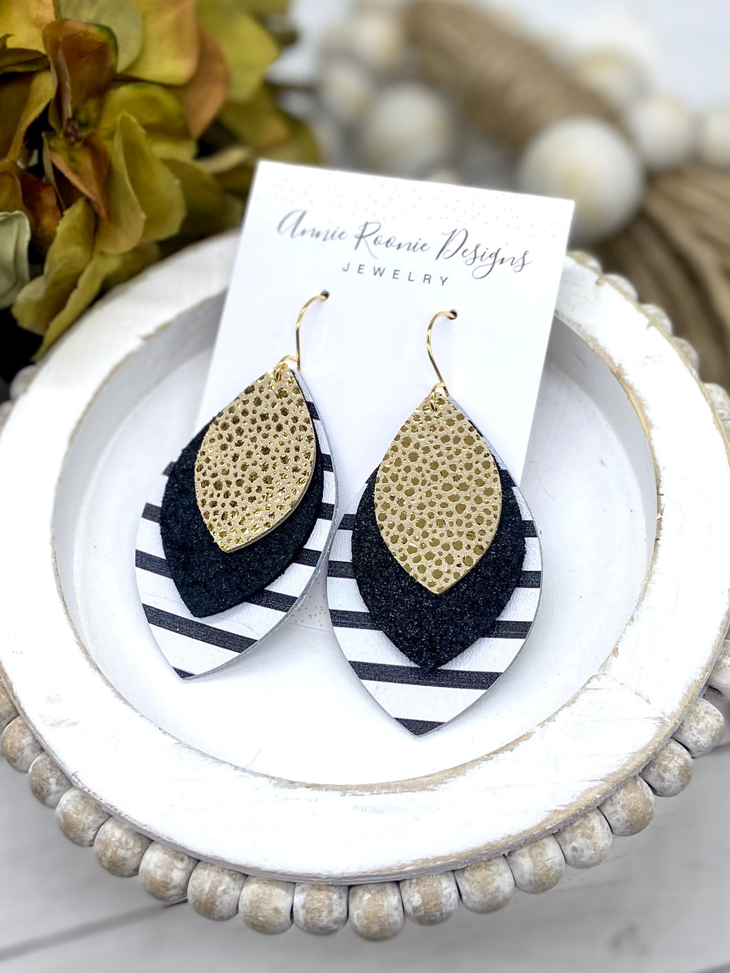 Gold & Black Triple Marquis earrings