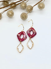 Load image into Gallery viewer, Red Marbled Clay Open Tessa earrings