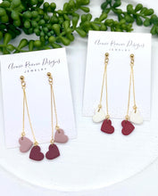 Load image into Gallery viewer, Double Heart Dangle Clay earrings