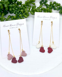 Double Heart Dangle Clay earrings