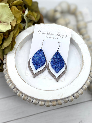 Large layered Pointed Teardrops in Royal, White, & Silver