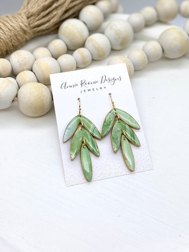 Jade inspired Green Leaf Drop Clay earrings
