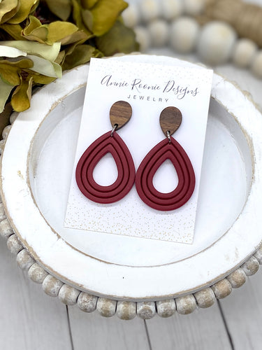 Crimson Clay Embossed Clay Teardrop earrings