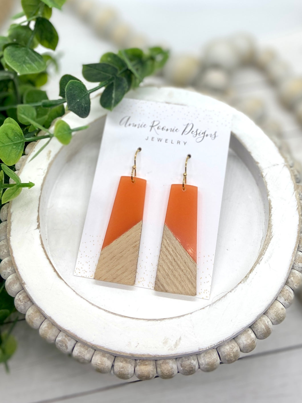 Orange Acrylic & Wood Oblong earrings
