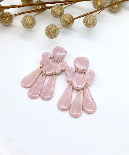 Light Pink Marbled Clay Chandelier earrings