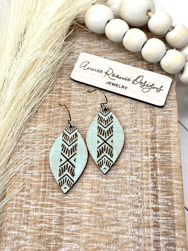 Distressed Mint Green Wooden Marquis earrings