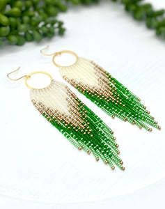 Green Ombre Seed Bead Fringe earrings