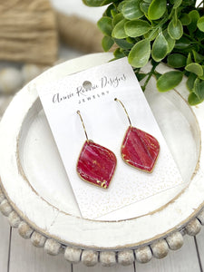 Red Marbled Clay Pointed Teardrop earrings