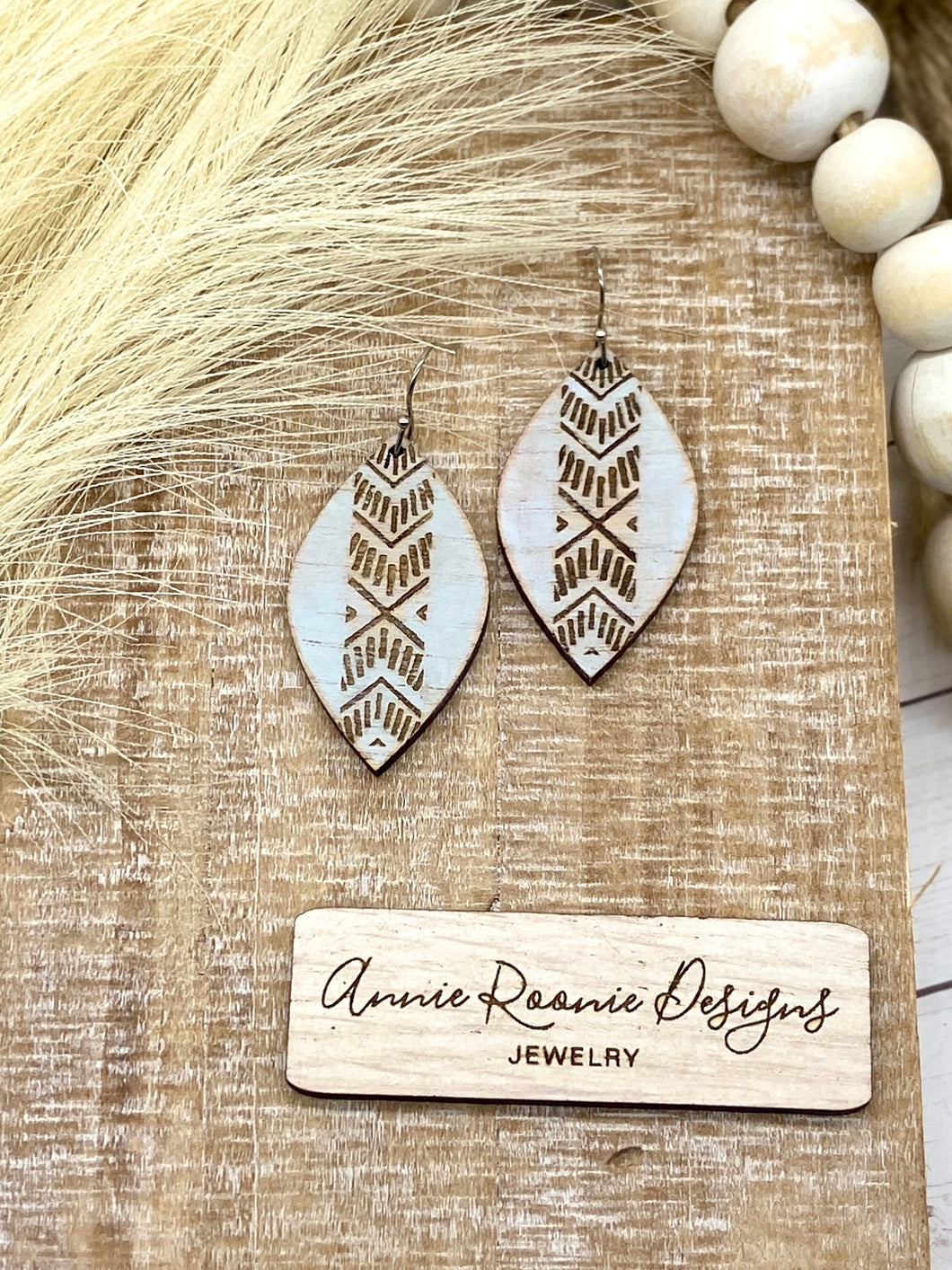 Distressed Gray Blue Wooden Marquis earrings