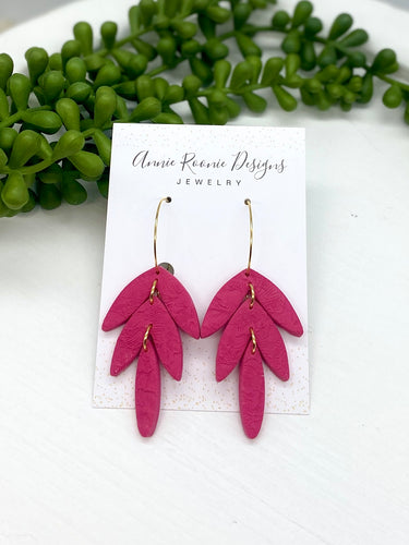 Hot Pink Leaf Drop Clay earrings