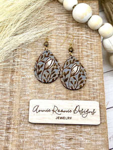 Handpainted Dark Gray Wooden Floral Teardrop earrings