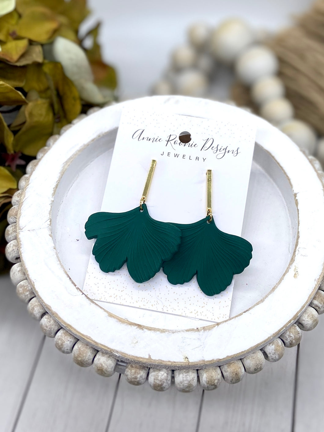 Dark Green Acrylic Gingko leaf earrings