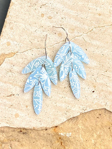 Transluscent Blue Floral Leaf Drop Clay earrings