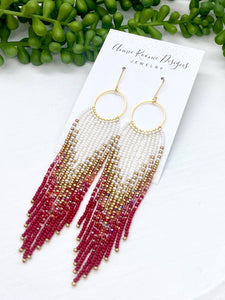 Crimson Ombre Seed Bead Fringe earrings