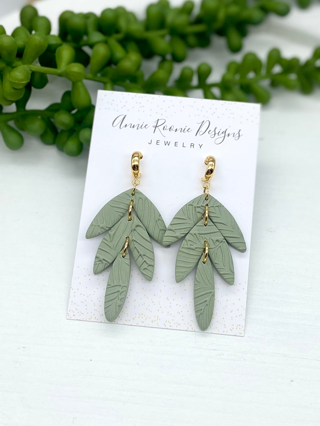 Sage Green Leaf Drop Clay earrings