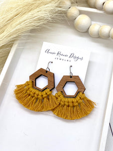 Yellow Macrame Hexagon earrings