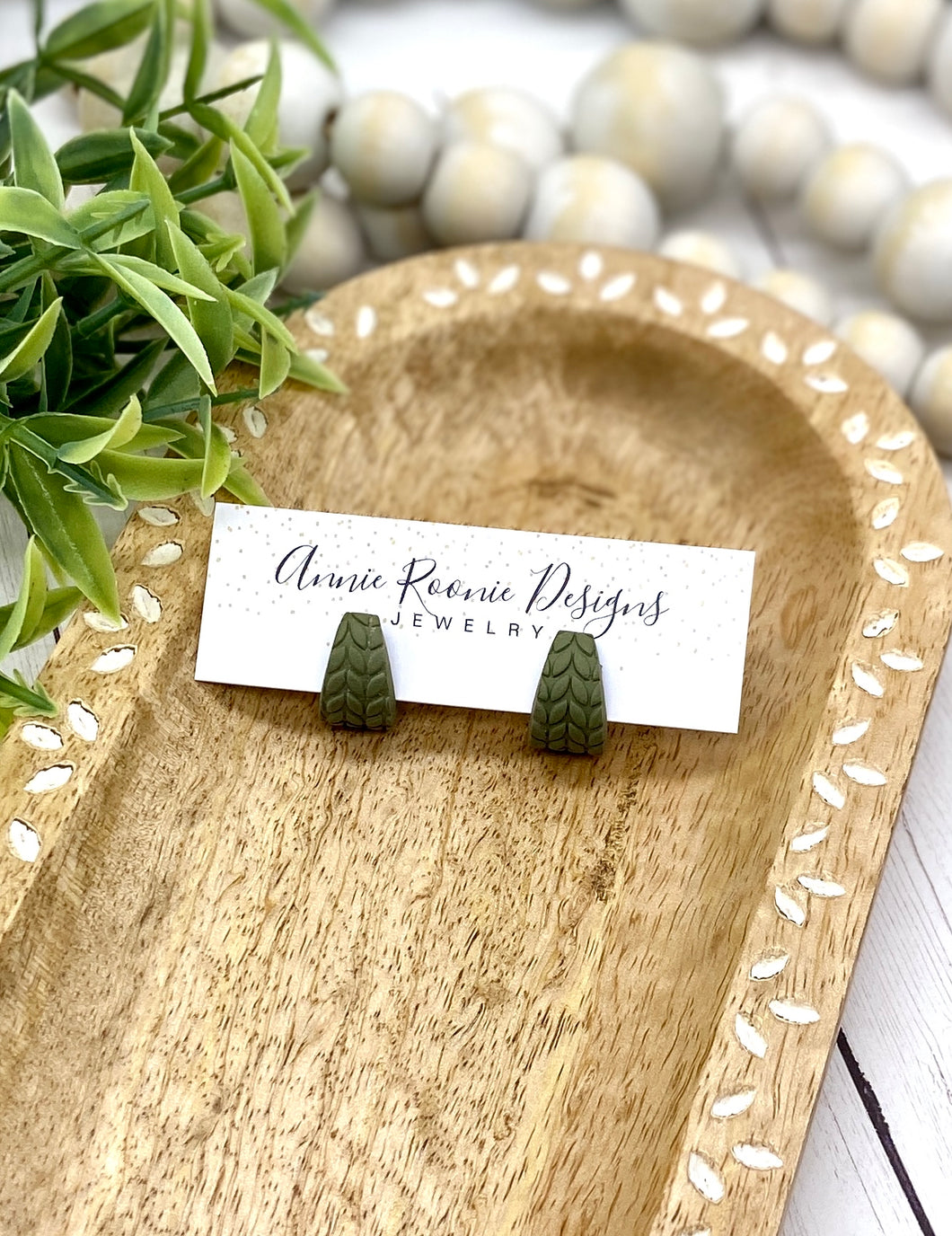 Olive Green Clay Huggie earrings