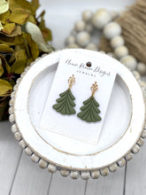 Load image into Gallery viewer, Olive Green Polymer clay Christmas Tree earrings