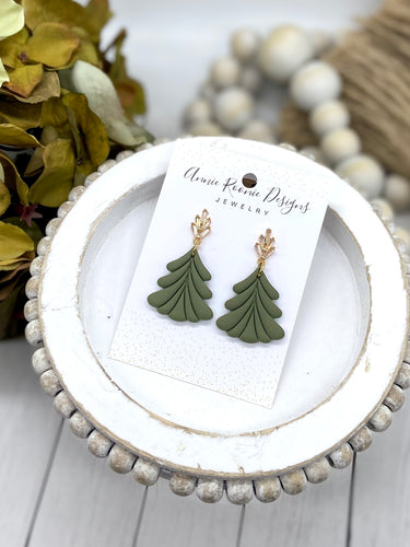 Olive Green Polymer clay Christmas Tree earrings