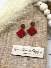 Load image into Gallery viewer, Distressed Dark Red Diamond Wooden earring