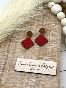 Distressed Dark Red Diamond Wooden earring