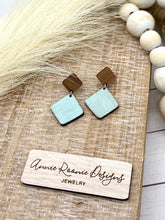 Load image into Gallery viewer, Distressed Light Turquoise Diamond Wooden earring