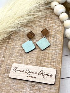 Distressed Light Turquoise Diamond Wooden earring