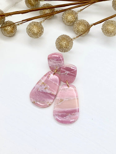 Light Pink Marbled Clay Oblong earrings