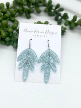 Load image into Gallery viewer, Transluscent Blue Floral Leaf Drop Clay earrings