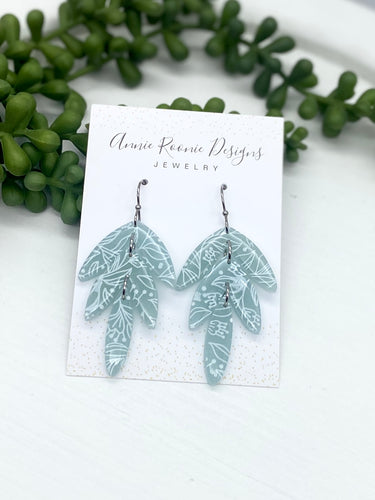 Transluscent Blue Floral Leaf Drop Clay earrings