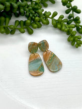 Load image into Gallery viewer, Brown &amp; Teal Marbled Clay Oblong earrings