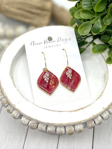 Red Marbled Clay Pointed Teardrop earrings