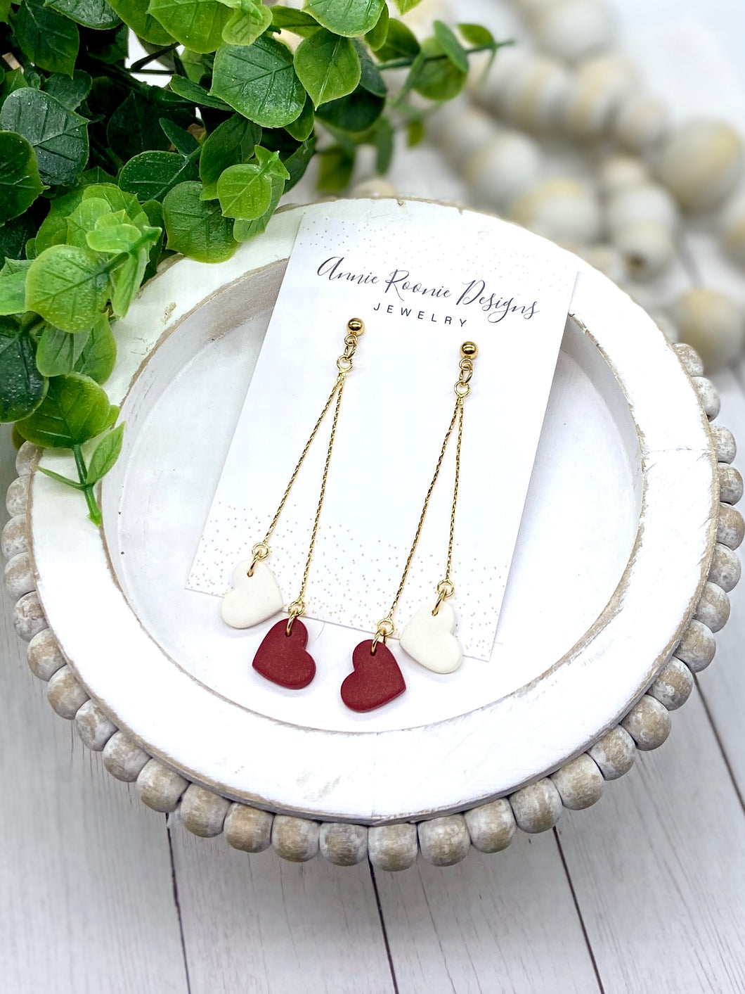 Double Heart Dangle Clay earrings