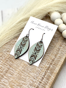 Distressed Mint Green Wooden Marquis earrings