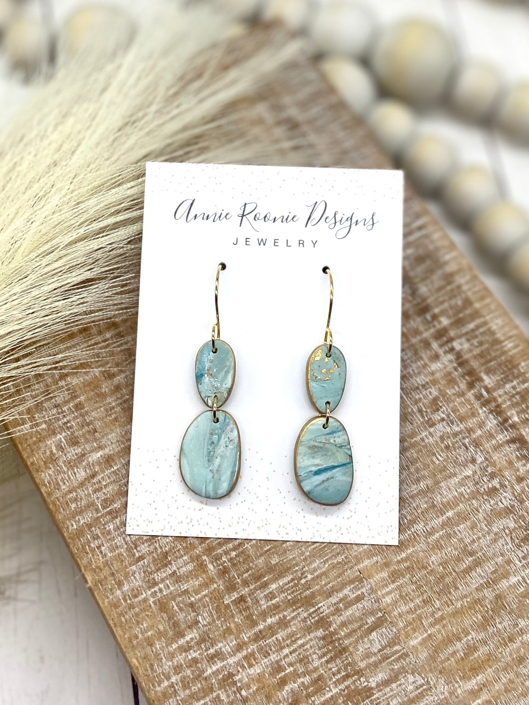 Teal & Gold Marbled Clay abstract drop earrings