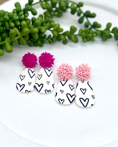 White & Black hearts clay earrings