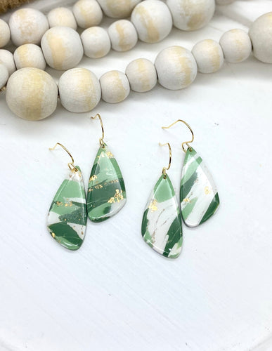 Green White & Gold Clay Angled Bar earrings