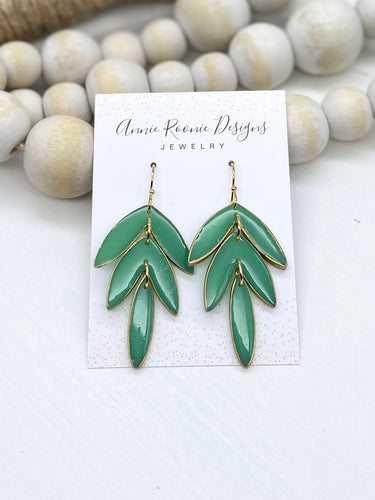Transluscent Green Leaf Drop Clay earrings
