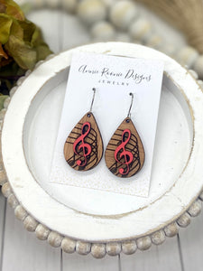 Team Spirit Music Wooden Teardrop earrings