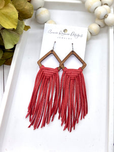 Woven Fringe Earrings in Red leather