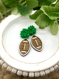 Handpainted Wooden Football earrings with pom pom toppers