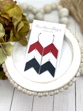 Load image into Gallery viewer, Stacked Chevron earrings in Red, White, &amp; Black leather
