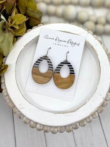 Black & White Striped Acrylic & Wood Open Teardrop earrings