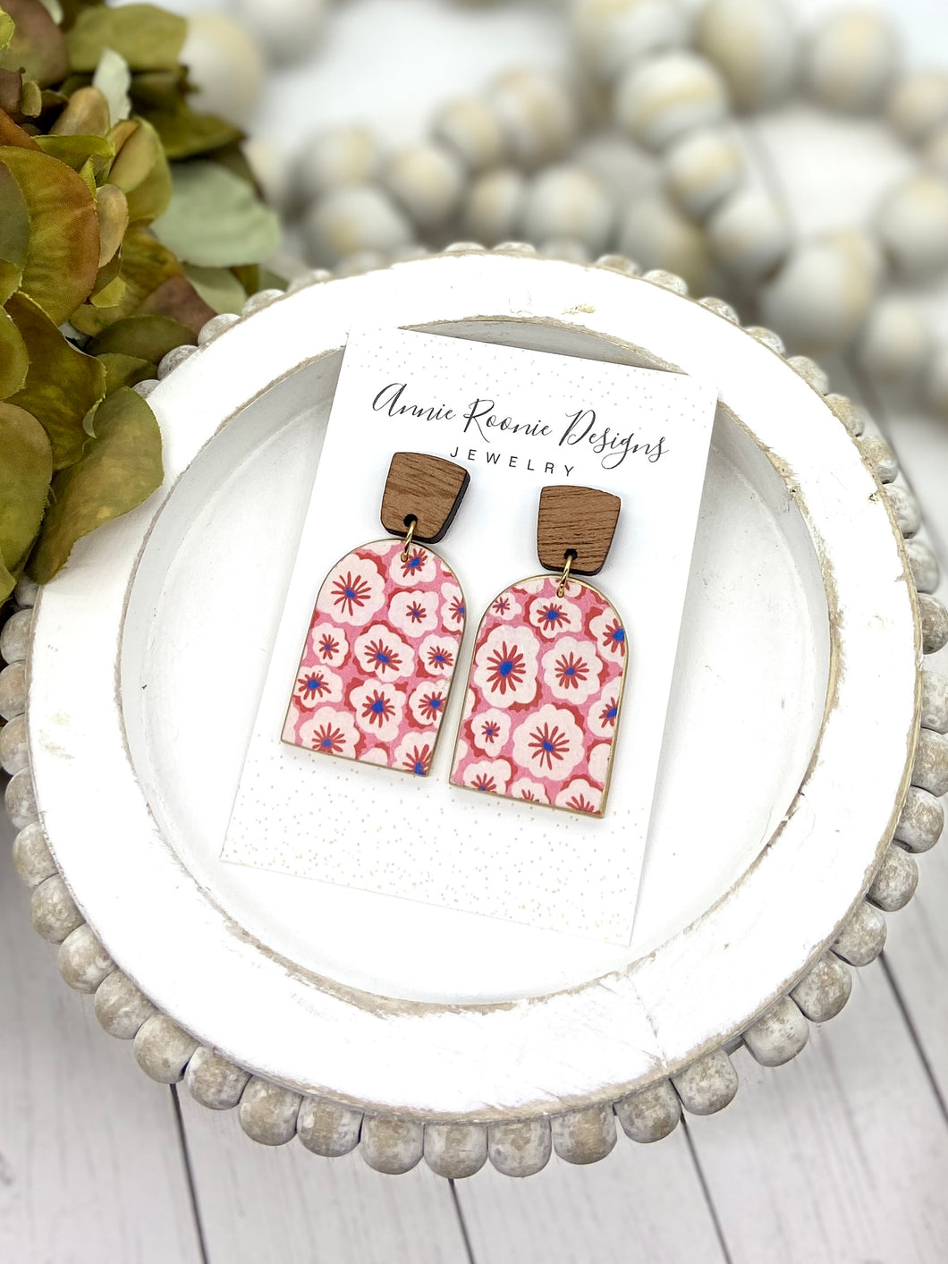 Pink Floral Clay Arch earrings