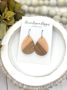 Peach Acrylic & Wood Teardrop earrings