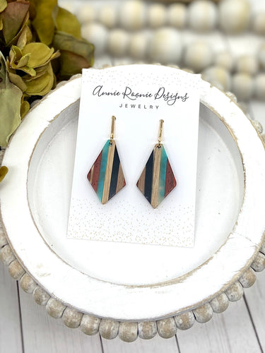 Acrylic & Wood Striped Diamond earrings
