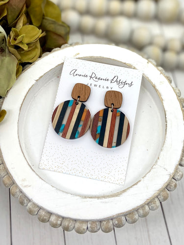 Acrylic & Wood Striped Round earrings
