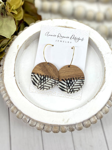 Black & White Acrylic & Wood Round earrings