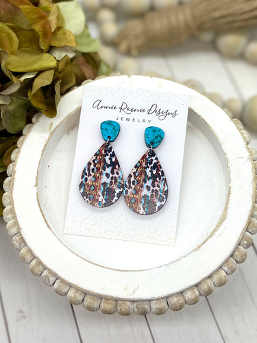Western Print Wooden Teardrop earrings
