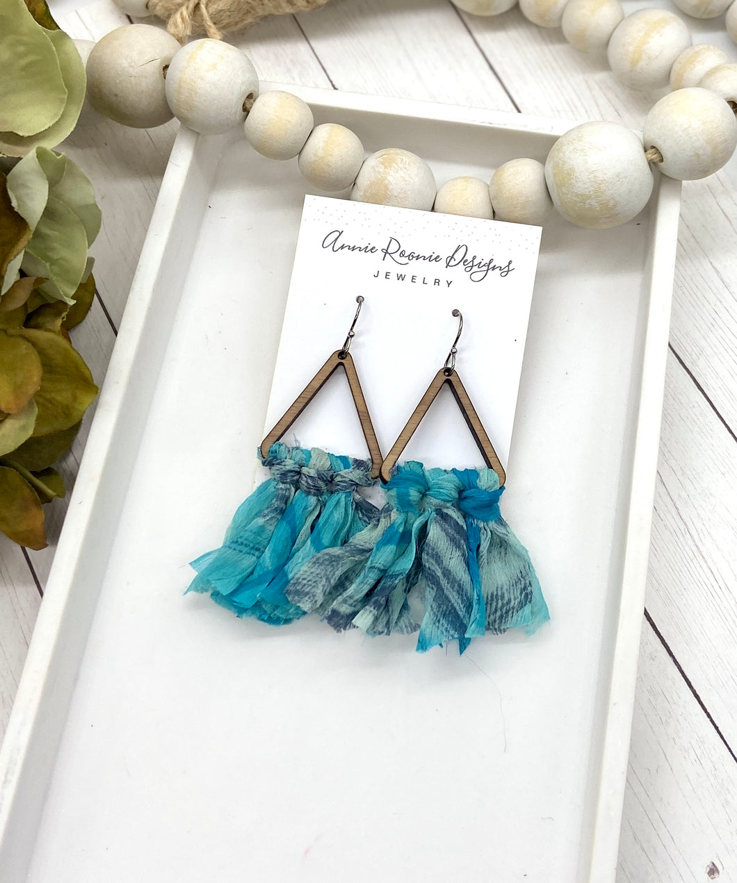 Turquoise Sari Silk Fringe earrings